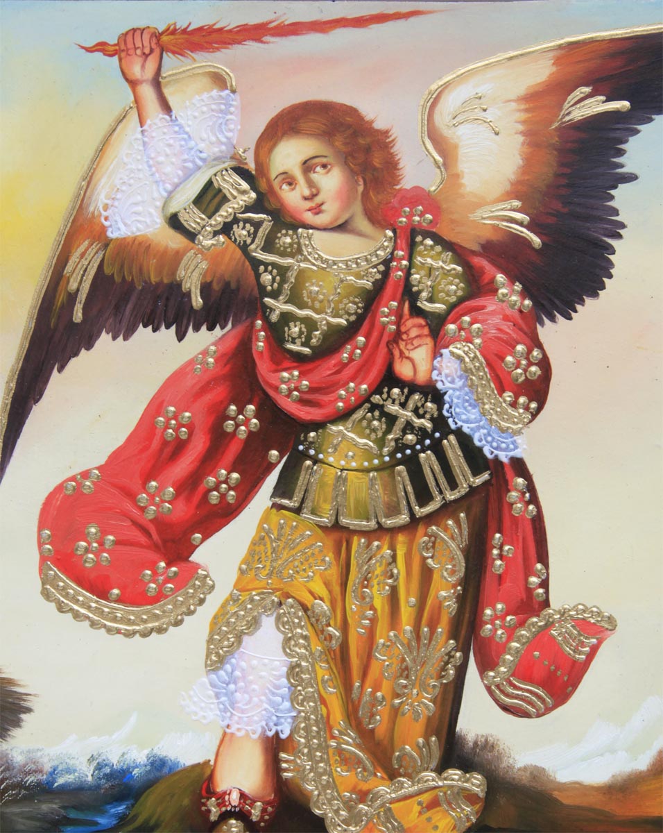 angel様 Archangel Zadkiel Original Colonial Cuzco Peru Folk Art Oil