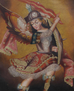 Archangel Michael Original Colonial Peru Folk Art Oil Painting On Canvas