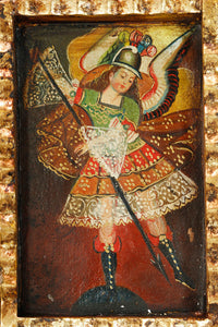 Archangel Michael Colonial Peru Handmade Retablo Religious Handcarved Altarpiece